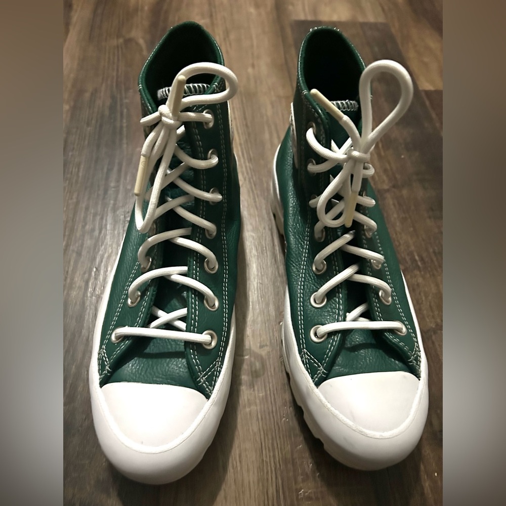 Converse Chuck Taylor All Star Thick Sole Lugged Green Leather Boot Womens 7.5